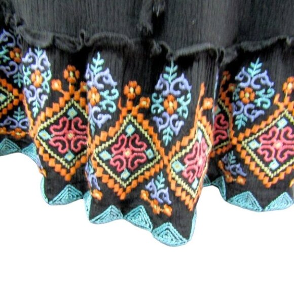 Savanna Jane Black Embroidered Halter Mini Dress Open Back Womens Size M Boho - Picture 5 of 11